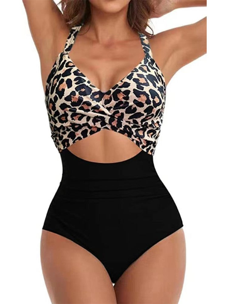 Sexy Hollow Cross Sling Swimwear Color Matching Backless Swimsuit One Piece Bikini Fashion Bathing Suits Swimming Suit For Women