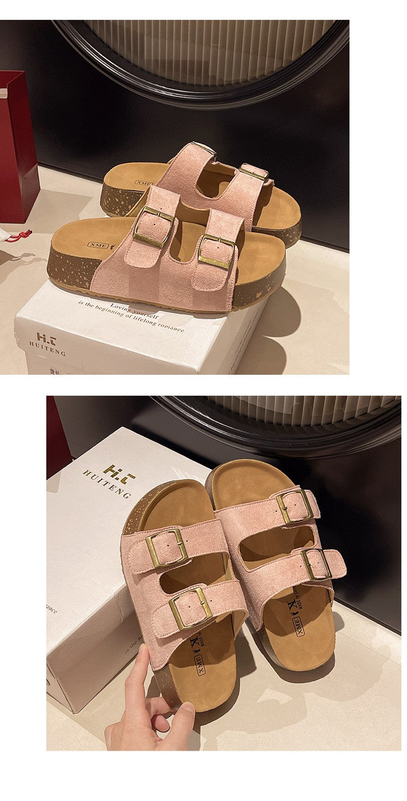 Bebealy Women's Sandals Soft-soled Platform Sandals Double Buckle Roman-style Belt-buckle Slippers Popular Slip-on Flat Slippers