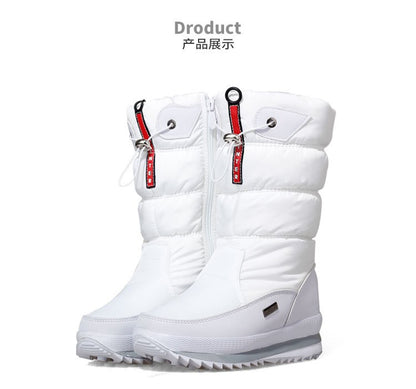 Winter thick women's snow boots Warm Plush Mid-calf Boots Non slip Waterproof  Platform Snow Boot Casual Female White shoes