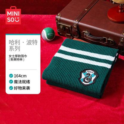 MINISO Cachecol de Malha Listrado Universitário Série Harry Potter Kawaii Feminino Anime Girly Coração Fofo Engrossado Outono Inverno Quente