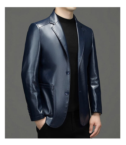 2025 Autumn Winter Men's Genuine Leather Blazers Jackets Slim Fit Suits Coats Business Casual Genuine Leather Suits Jackets Male