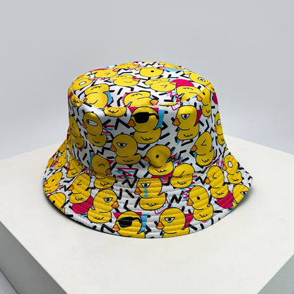 New Unisex Print Yellow Duck Bucket Hats Sunshade Double Sided Wearable Fashion Cute Casual Fisherman Caps Versatile Cartoon ins