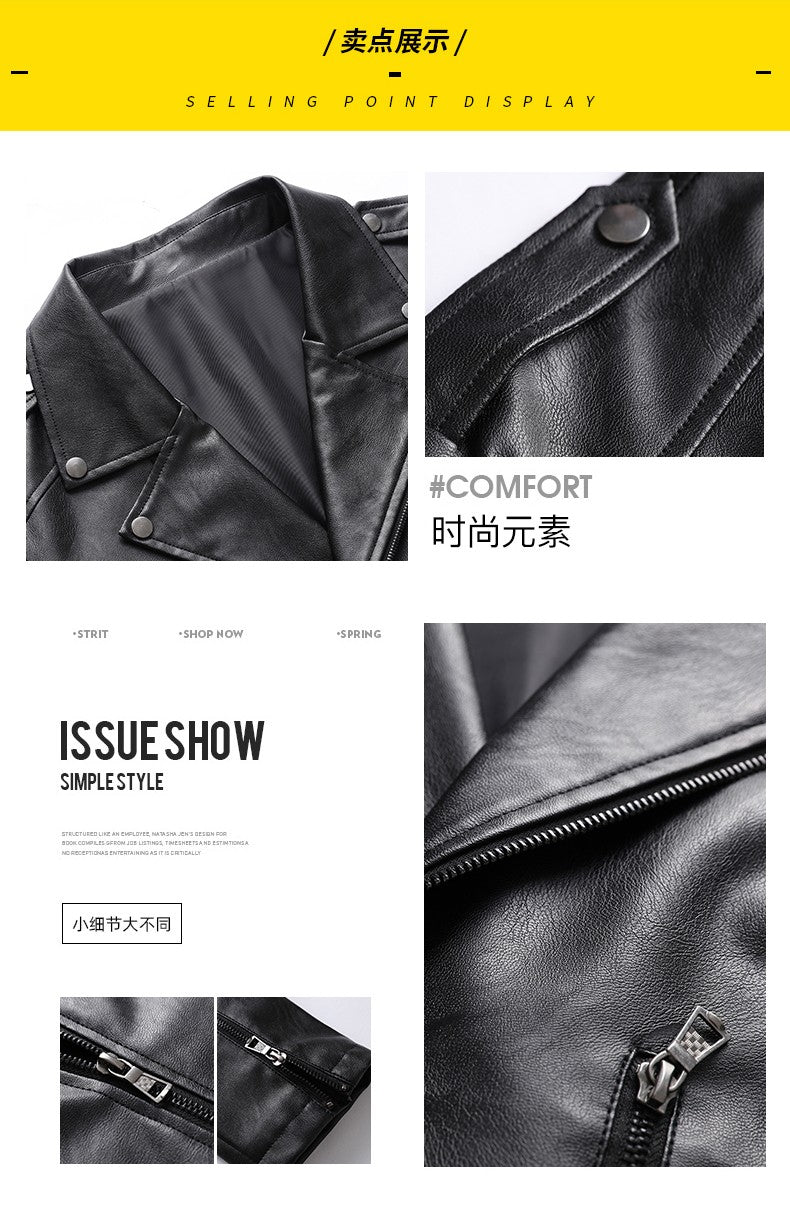 Men's Black PU Leather Jacket Men's  Zipper Leather Jacket Vintage Men's Leather Jacket Men's Leather Motorcycle Jacket