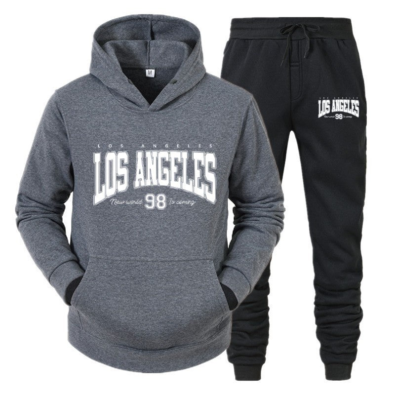 Autumn and winter unisex fashionable casual hooded sweatshirt and pants 2-piece set, warm and sporty brand printed set