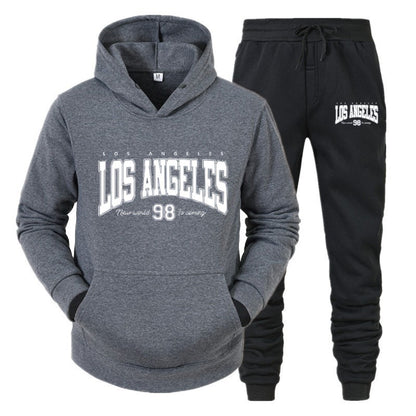 Autumn and winter unisex fashionable casual hooded sweatshirt and pants 2-piece set, warm and sporty brand printed set