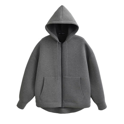 HH Autumn Winter Women's Zipper Hoodie Coat High Street Double Pockets Oversize Jakcet Loose Sweatshirts Outerwear Top