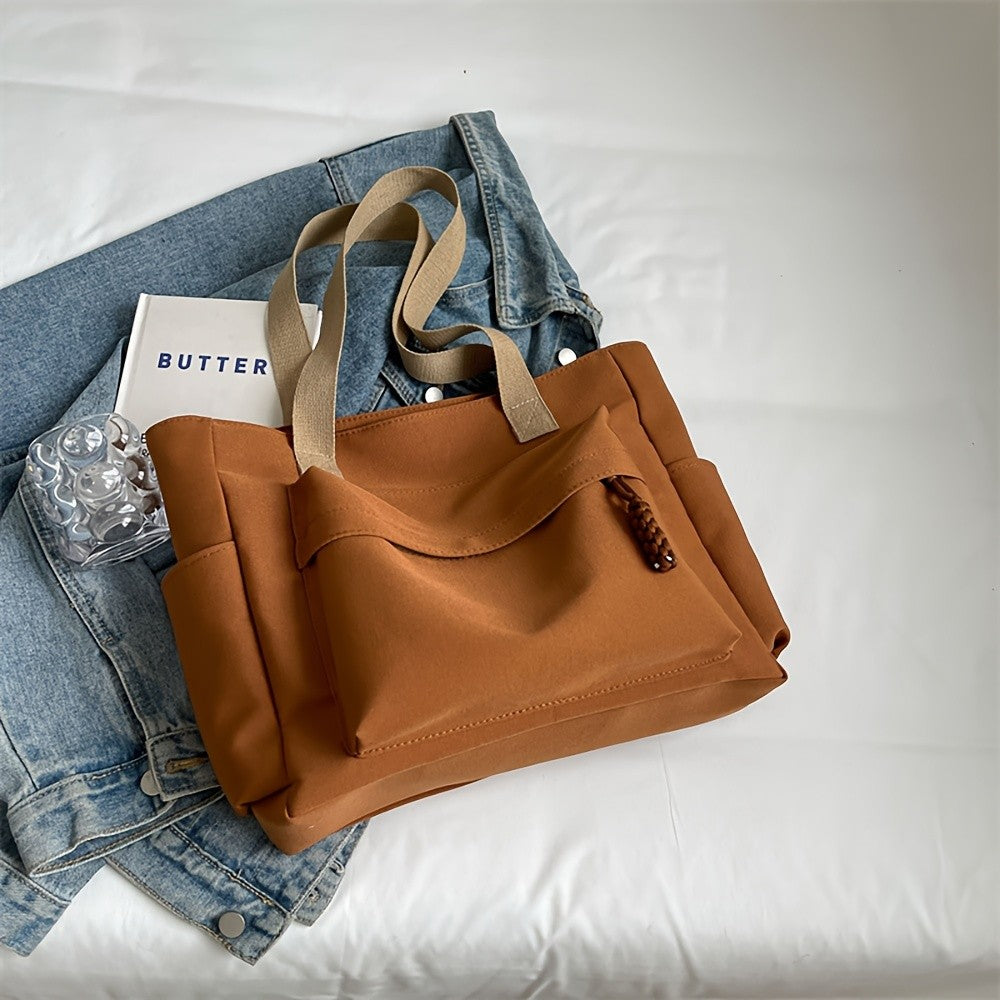 Nylon Tote Bag with Multiple Pocket Lightweight Foldable Design for Office Commute Shopping Fitness Storage Handbag Shoulder Bag