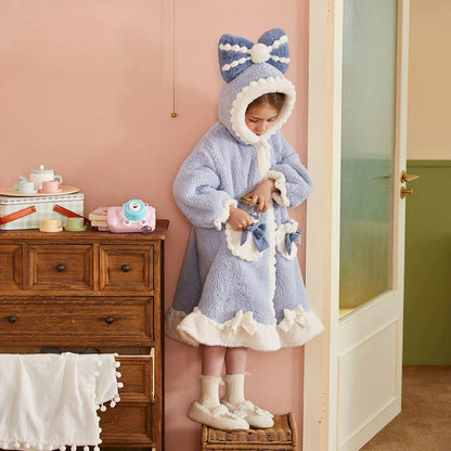 Disney Frozen Elsa Hooded Kids Bathrobes Princess Children's Nightgown Winter Thicken Flannel Girls Pajamas Coral Fleece Robe