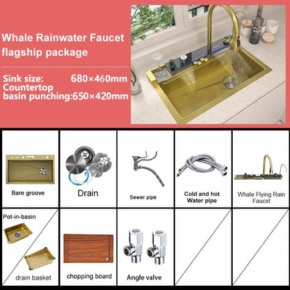 Stainless Steel Waterfall Kitchen Sink Digital Display Faucet Set Embossed Extra Large Single Slot Multiple Types of sinks