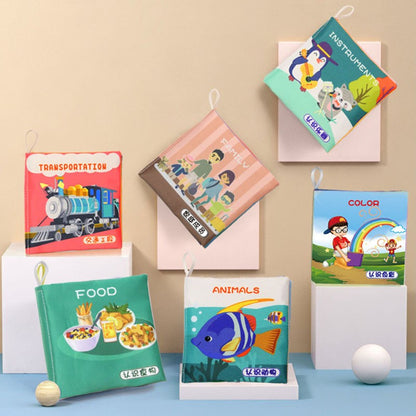 Livros de Pano Macios para Bebês com Som de Chocalho, Livros Silenciosos de Animais para Bebês, Brinquedos Educacionais de Aprendizagem Precoce para Bebês de 0 a 12 Meses, à Prova de Rasgos