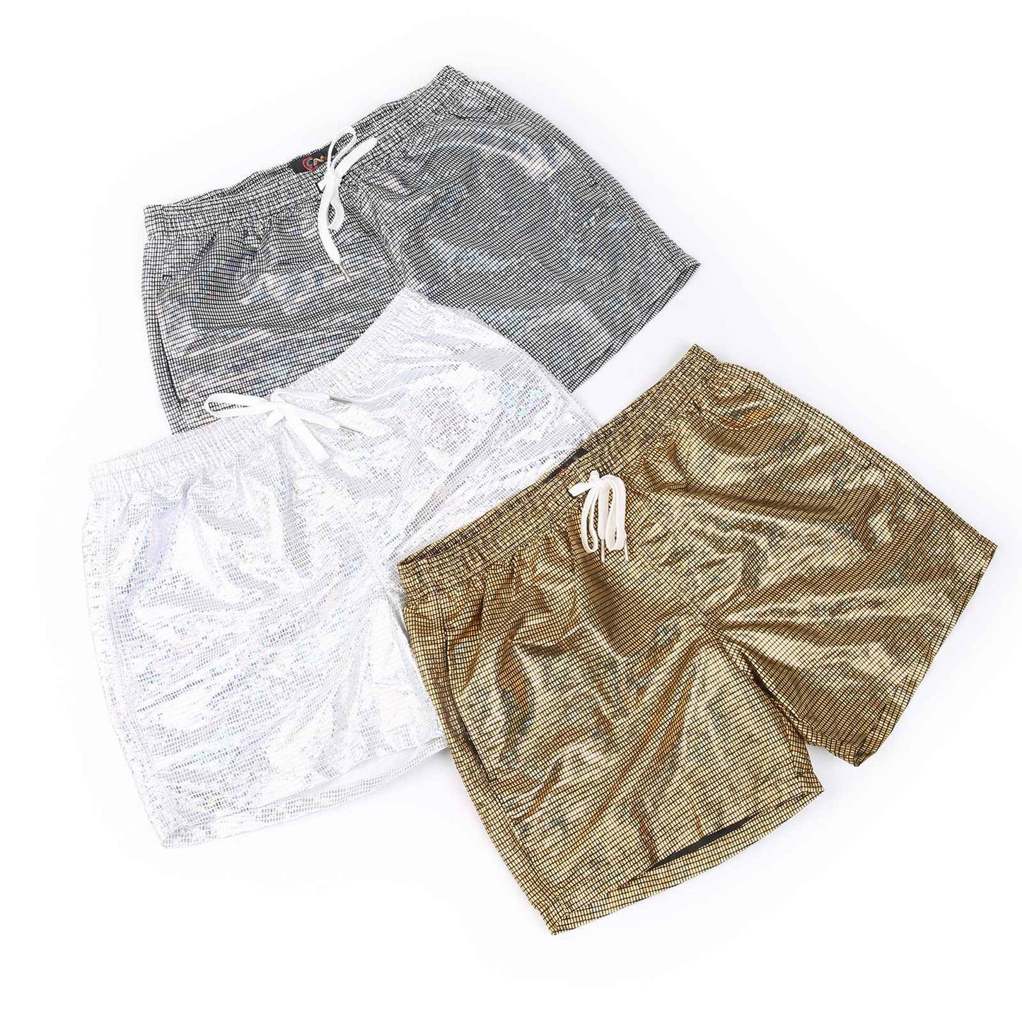 150g Mens Summer Beach Shorts Plus Size Glittering Swimming Boxer Underpants 100% Polyester Solid Plaid String Board Short