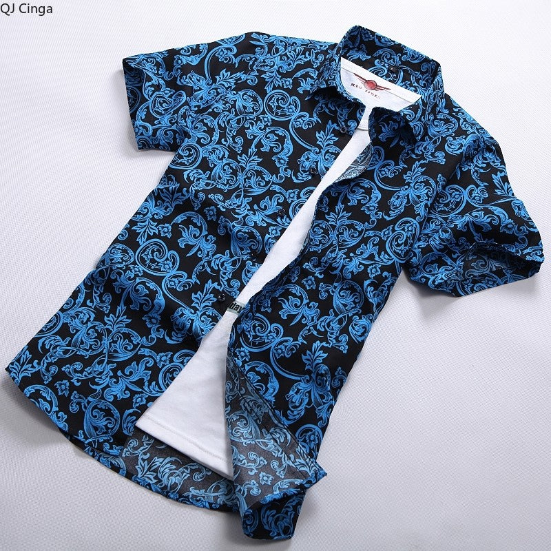 New Summer Men's Short-sleeved Printed Shirts, Turn-down Collar Single-breasted Hawaiian/vacation Shirt, Asian Sizes M-7XL.