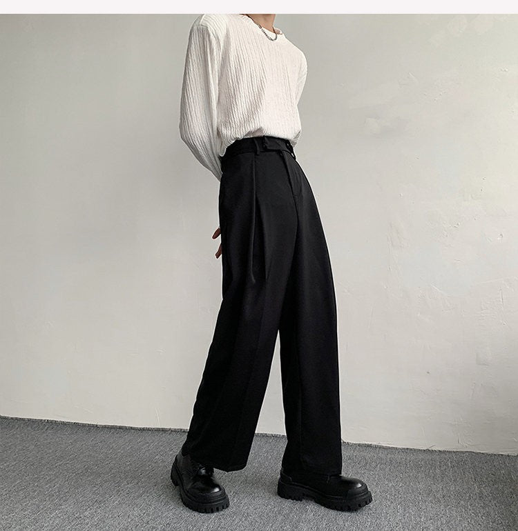 2023 New Black Suit Pants Men Fashion Social Mens Dress Pants Korean Loose Oversized Wide Leg Pants Mens Formal Trousers M-2XL