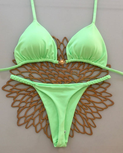 Sexy Cherry Print Triangle Brazilian Bikini Push Up Swimsuit 2 Piece String Bandage Bikinis Swimwear Women Thong Bathing Suit