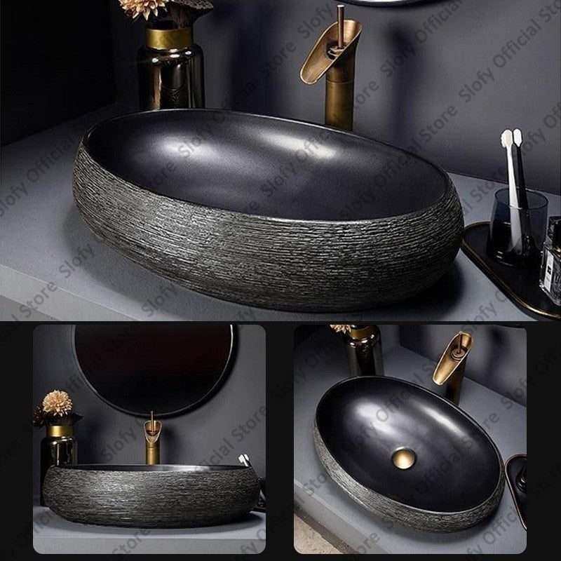 Retro Art Ceramic Sink Multiple Styles Black Washbasin Single Bowl Low-Key Luxury Countertop Basins For Household Hotel Bathroom