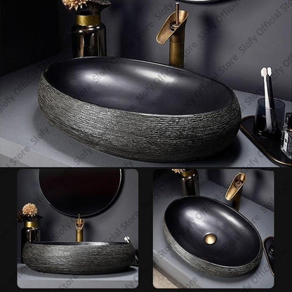 Retro Art Ceramic Sink Multiple Styles Black Washbasin Single Bowl Low-Key Luxury Countertop Basins For Household Hotel Bathroom