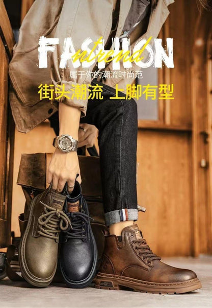 Men's Boots Fashion Motorcycle Boots High-top Casual Leather Boots for Men Plush Warm Winter Boot Non Slip Platform Boot Botas