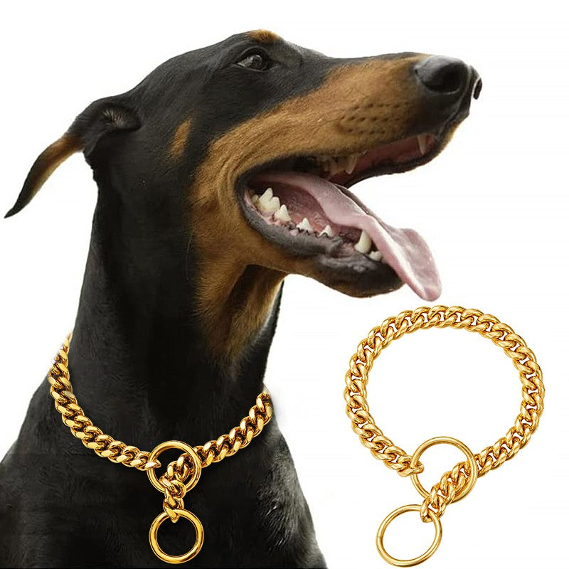 Coleira de corrente de aço inoxidável coleira grande de corrente para cães de metal cães elos médios elos pequenos de aço dourado cubano para passeio e adestramento