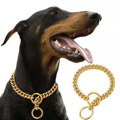 Coleira de corrente de aço inoxidável coleira grande de corrente para cães de metal cães elos médios elos pequenos de aço dourado cubano para passeio e adestramento