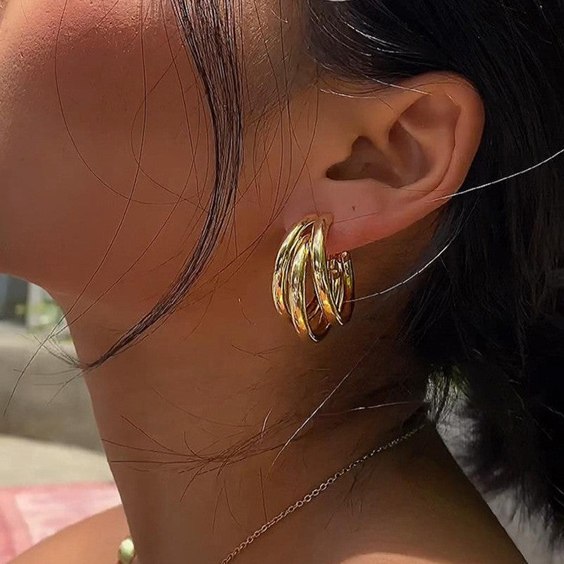 Brincos de Argola Grossos de Aço Inoxidável Lisos para Mulheres Brincos de Argola Redondos Modernos Joias da Moda