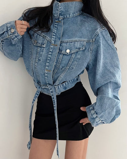 2 colors Women's casual Jean Coats 2025 Spring Women Denim Jacket Long Sleeve cropped Female Girls streetwear(N2418)