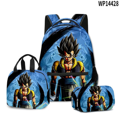 3D Print Dragon Ball Large Capacity Backpack Set Goku Super Saiyan GT Z Lunch Bag Pencil Case for Boys School Travel Picnic 20L