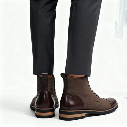 Men's Leather Lace - up Ankle Boots Retro Color - Block Formal Casual Boots Comfortable Non - slip Dress Boots For Daily Wear