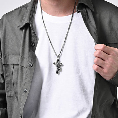 Colar com Pingente Cruz Mãos Rezando Vintage Hip-Hop Corrente de Aço Inoxidável Acessórios de Pescoço Joias Hip Hop Rock Presentes 2025