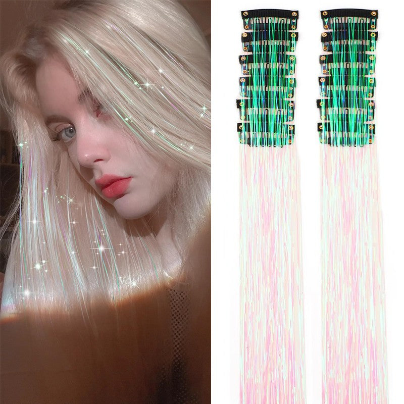 Pacote de 12 Unidades de Cabelo Extensor com Presilha, Tinsel Colorido com Brilho, Extensões de Cabelo de Fada, Acessório Cintilante para Festa de Mulheres, Meninas e Crianças
