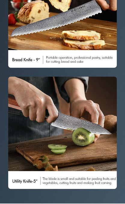 TURWHO Hand Forged Japanese Kitchen Knives Damascus Chef Knife High Carbon VG10 Steel Santoku Nakiri Bread Utility Handmad Knife