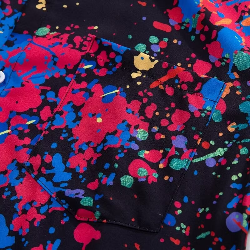 Y2K Men Oversize Street Fashion Summer Daily Shirt Hawaiian Splash-ink Print Casual Loose Short Sleeve Beach Shirts For Man Tops