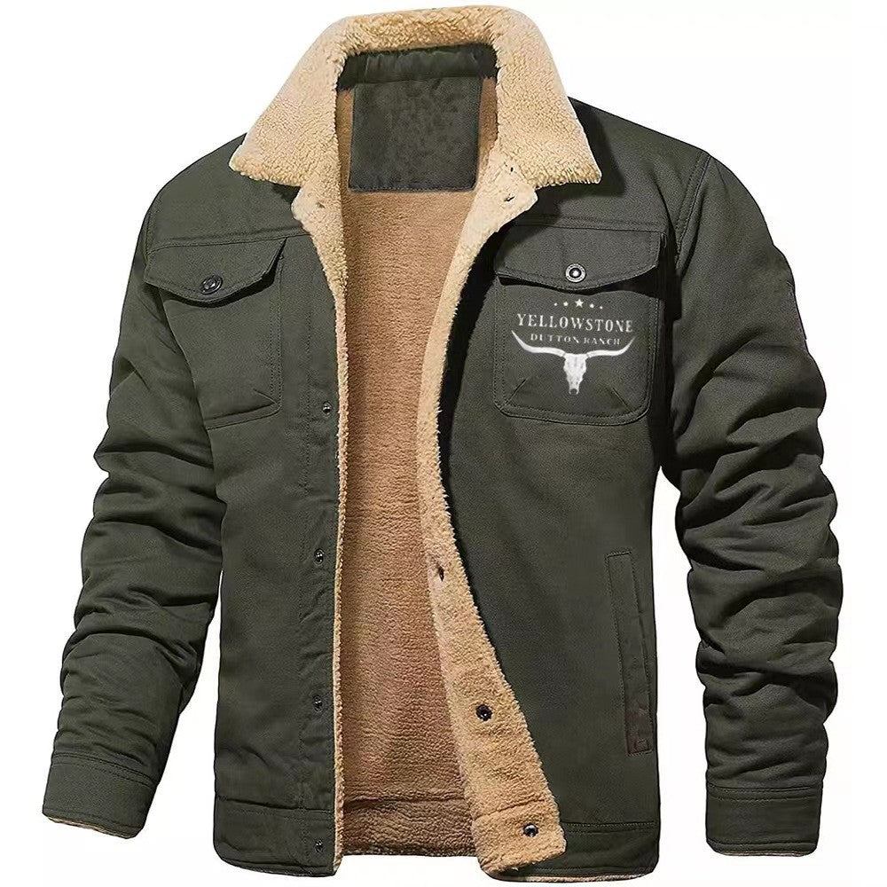 Autumn Winter Nw Men's Fleece Jacket Plush Thick Cotton Outerwear Letter Pattern Print Casual Clothing Men Windbreaker Coat