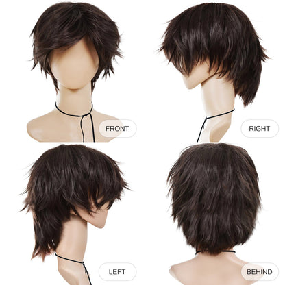 Peruca de Cosplay 12 POLEGADAS Curta Reta Marrom Kokichi Ouma Kakashi Marin Sintética Perucas Naturais COS Anime Peruca de Cosplay