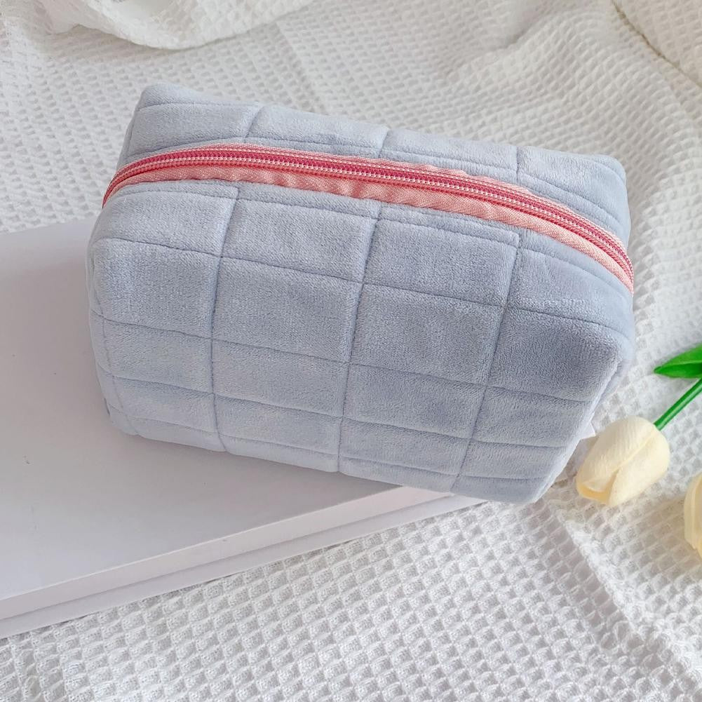 Makeup Organizer -  High Capacity Multi-Pockets Velvet Checkered Stress-Relief Cosmetic Bag Travel Toiletry Case for woman