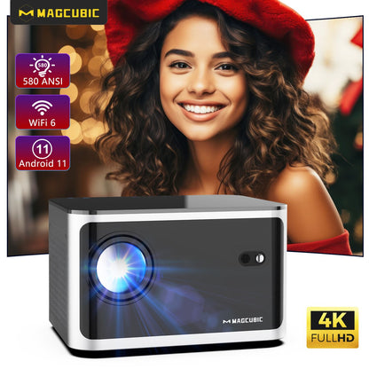Projetor Magcubic 580ANSI Foco Automático Android 11 4K 1080P Wifi6 Controle de Voz Allwinner H713 BT5.0 Home Cinema HY350 Pro