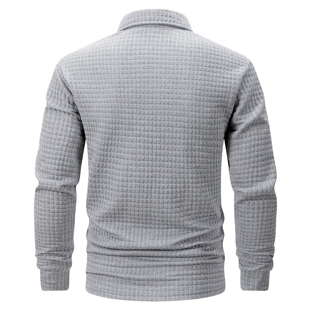 Autumn Knitted Jacquard Grid Polo Pullover Men Solid Color Casual Long Sleeved Sweatshirts Male Daily Warm Turtleneck Streetwear
