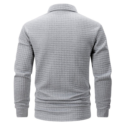 Autumn Knitted Jacquard Grid Polo Pullover Men Solid Color Casual Long Sleeved Sweatshirts Male Daily Warm Turtleneck Streetwear