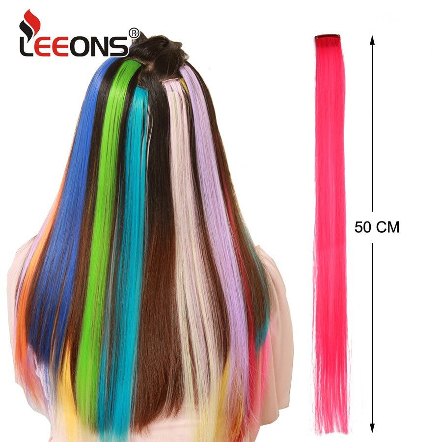 Apliques Sintéticos Presilha de Uma Peça Extensões de Cabelo Arco-Íris Cabelo Sintético Liso Peças de Cabelo de 45cm Longo Ombré Rosa Roxo Vermelho Azul