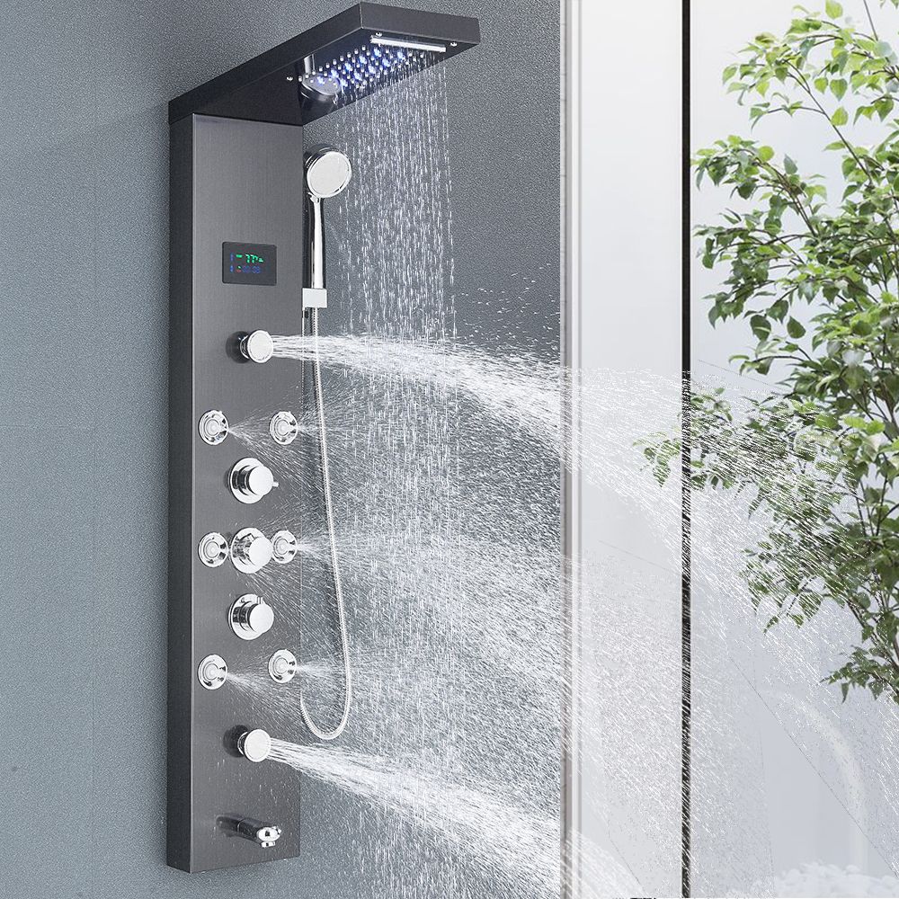 Sistema de Torre de Painel de Chuveiro de LED Coluna de Chuveiro de Cascata de Chuva com Tela LCD de Hidroeletricidade com Torneira de Chuveiro de Spa de Corpo com Massagem