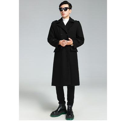 Nerazzurri Autumn Winter Long Elegant Luxury Chic Navy Blue Warm Woolen Coat for Men Double Breasted Wool & blends Overcoat 2023