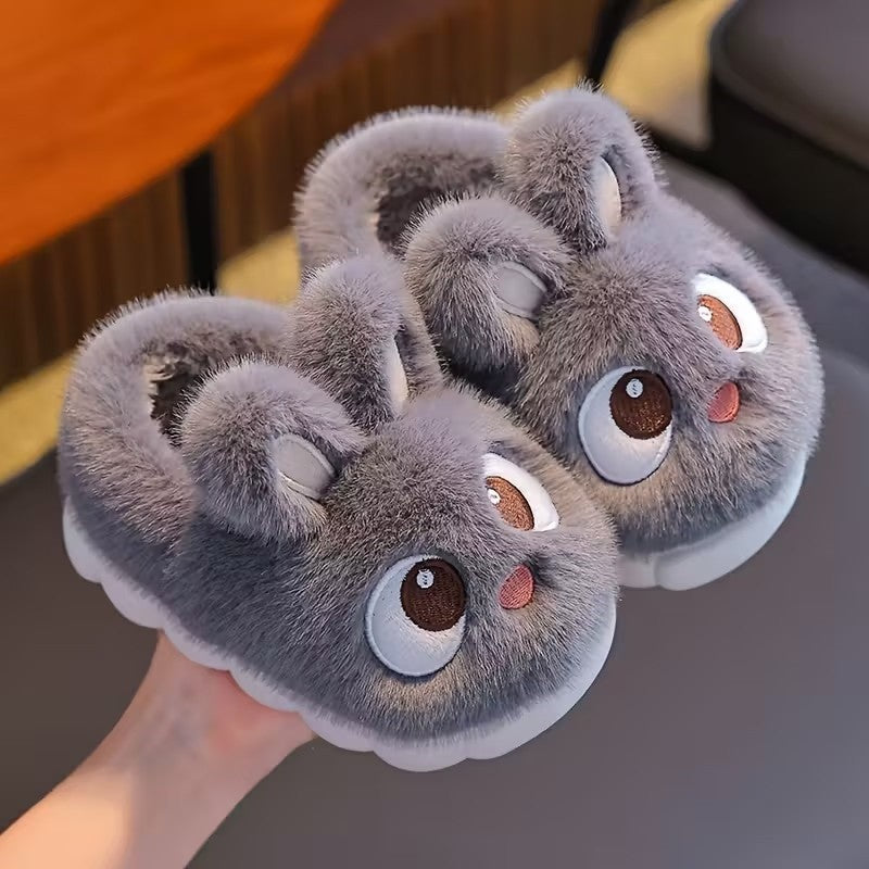 Boys & Girls Autumn Winter Cotton Slippers Kids Slip-On Warm Shoes Cute Rabbit Non-slip Soft Comfortable Plush Home Indoor Shoes