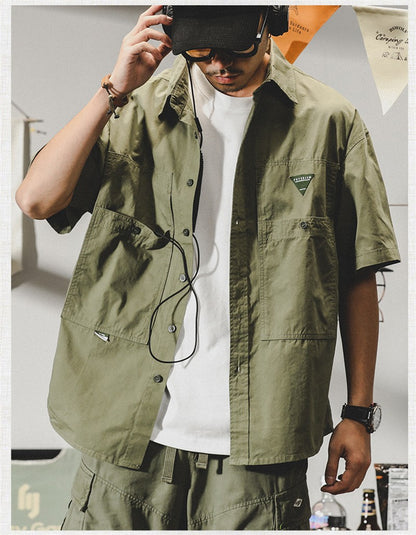 Summer hawaiian Casual Cargo Shirt For Men Oversized Short Sleeve Tee Shirts Y2K Streetwear Button Blouses Outdoor Masculino