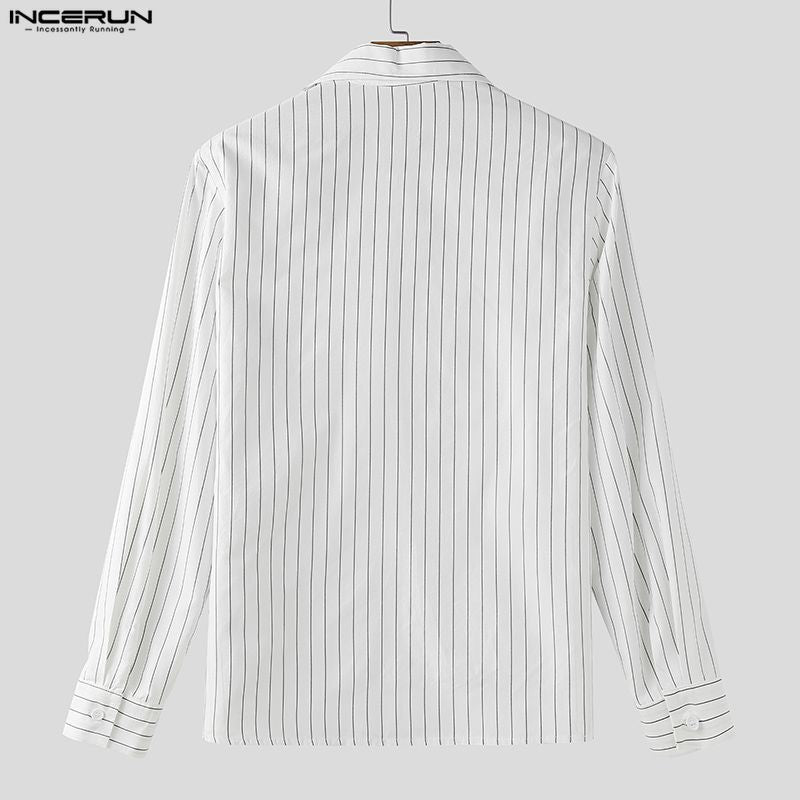 INCERUN Men Striped Shirt Lapel Long Sleeve Loose Casual Men Clothing Streetwear 2025 Korean Style Fashion Male Shirts Tops