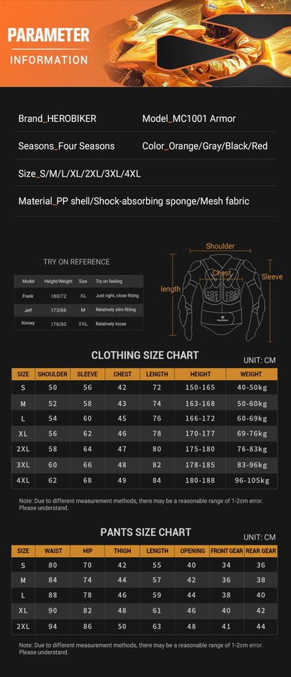 New Motorcycle Jackets Men's Full Body Armor Protection Jackets Motocross Enduro Racing Moto Protective Equipment Clothes S-4XL