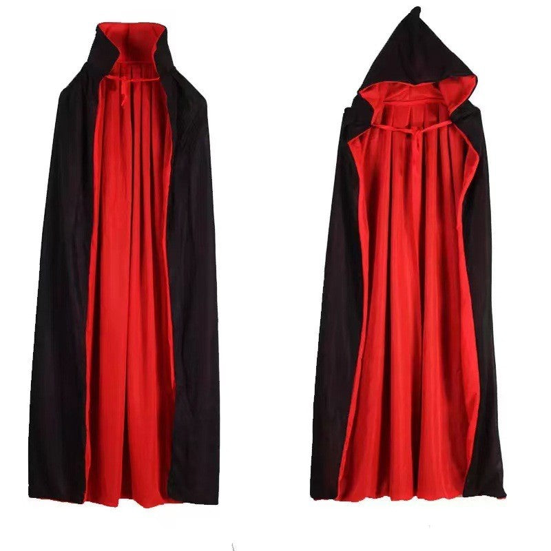 Halloween Women Men Clothes Cosplay Costume Adult Stand Collar Hooded Cape Black Red Reversible Cap Vampire Halloween Party