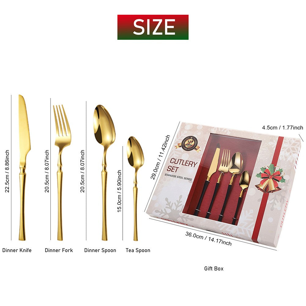 Conjuntos de talheres de Natal 24 peças, aço inoxidável, faqueiro de jantar, faca, garfo, colher de chá, louça de luxo para cozinha, caixa de presente
