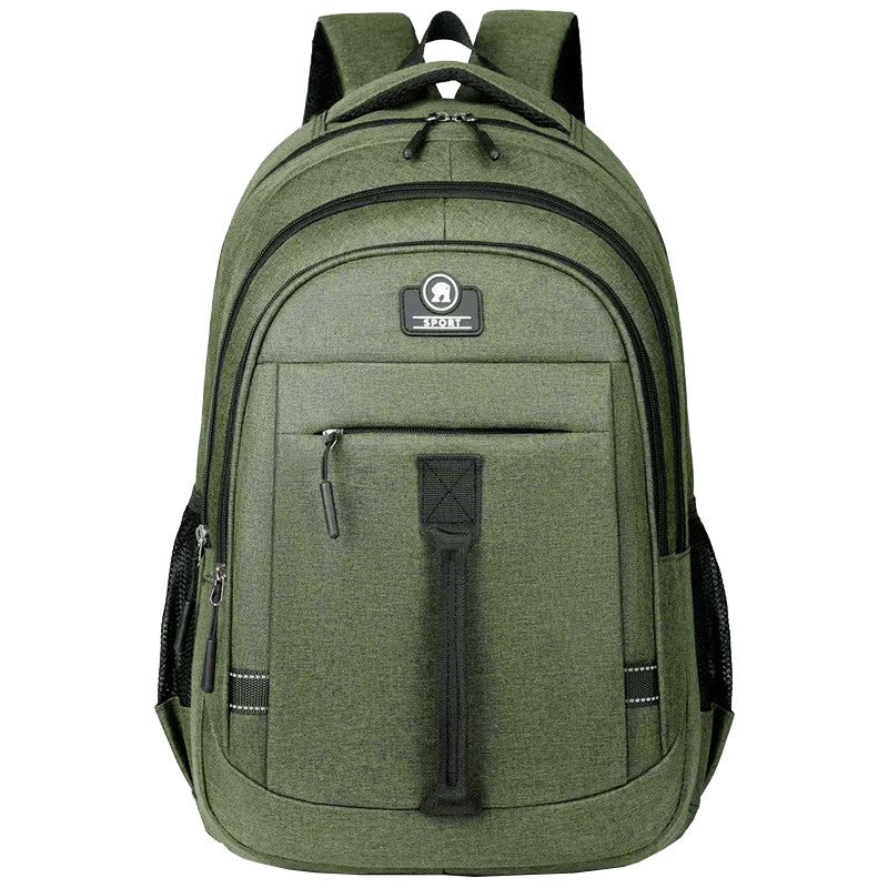 The men's backpack is suitable for business trips. It has a hand-held design with multiple pockets and is a book bag.