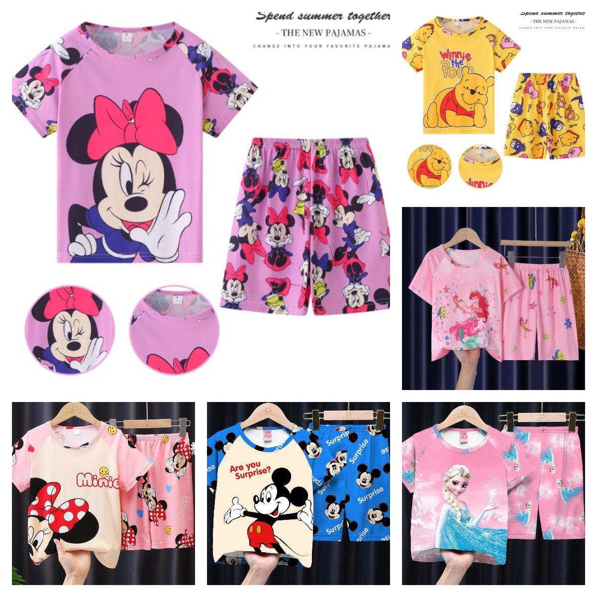 Summer Children Clothing Boys Girls Kids Clothing mermaid Sets Mikey Minnie Cartoon Suit Kid Sleepwear Short Sleeve Nighty