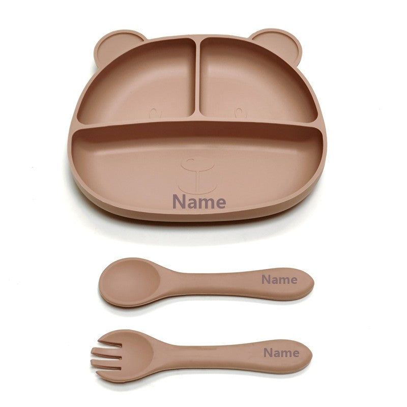 Free Name Printing Baby Fork-Spoon Combo Silicone Plate Children's Tableware Soft Fork-Spoon for Baby Food