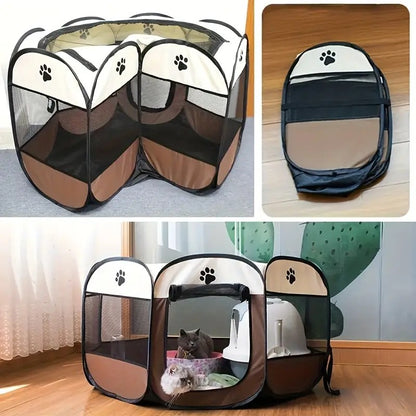 Tenda dobrável para animais de estimação, octogonal, impermeável e resistente a arranhões, feita de tecido Oxford, para gatos, ninho e canil